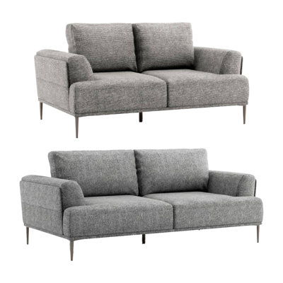 Batty 2Pc Sofa And Loveseat Set, Modern Gray Chenille, Adjustable Back