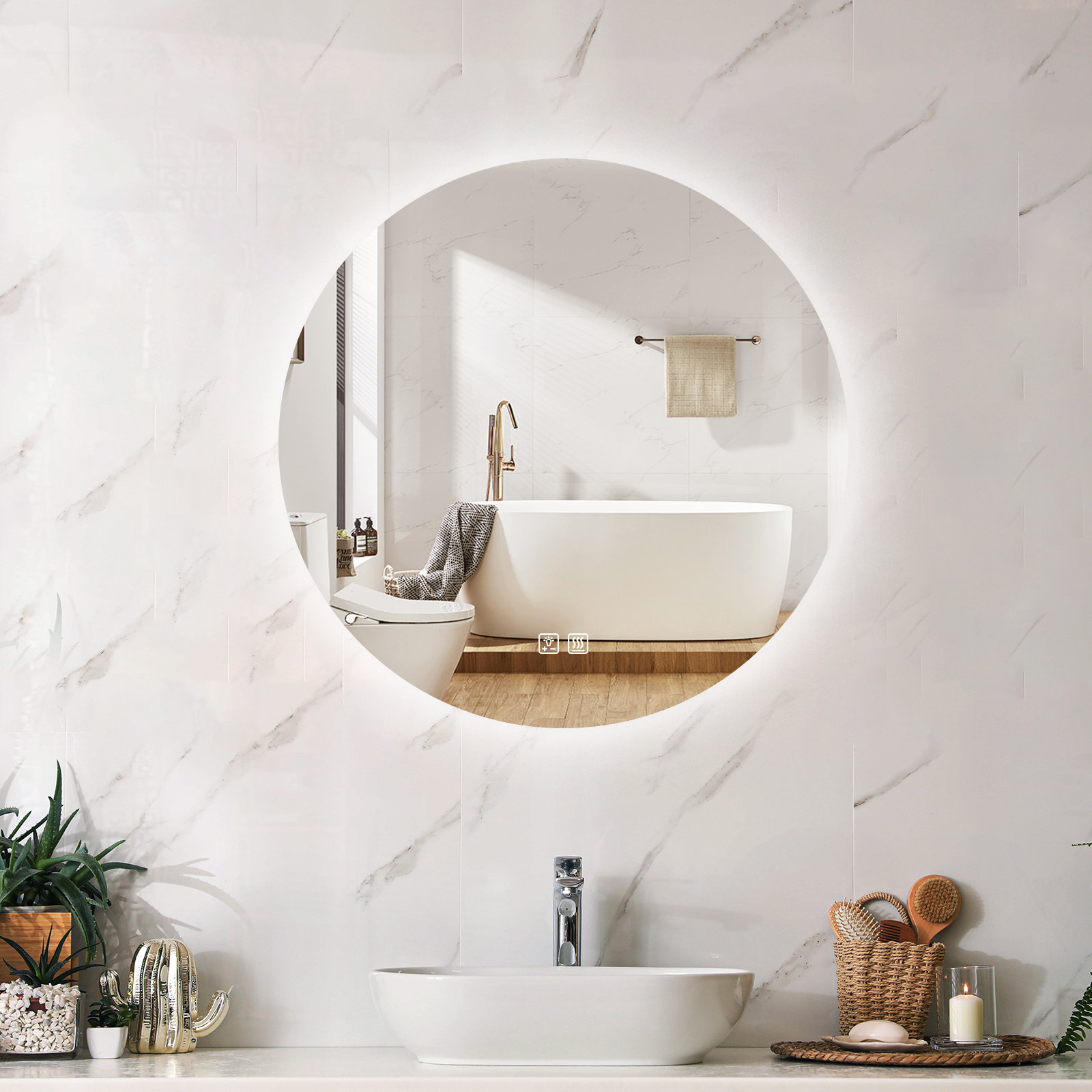 Orren Ellis LED Mirror Bathroom Vanity Mirror Adjustable 3 Colors White/Warm/Natural Lights High Lumen, Wall Mounted Anti-Fog Dimmer Makeup Mirrors Wi