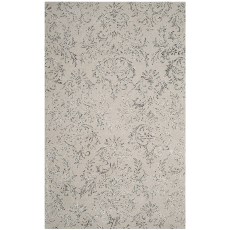 Tivoli Hand Tufted Viscose/Wool Floral Rug in Gray, Rectangle 5' x 8'
