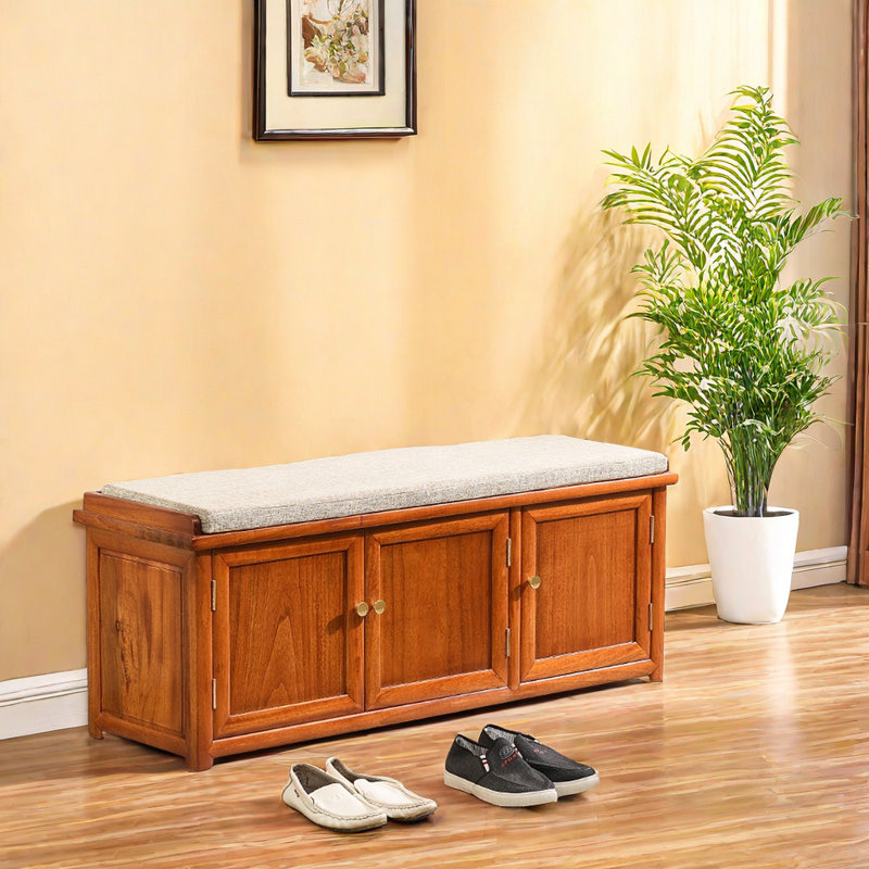 12 Pair Solid Wood Shoe Storage Bench, Yellow