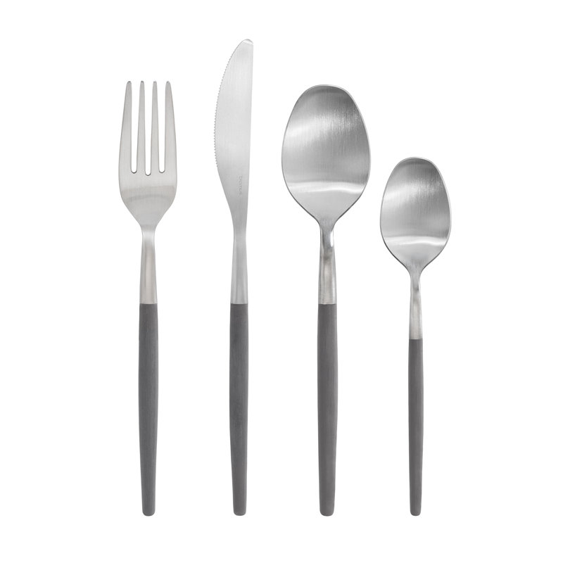 16 Piece Flatware Set, Service for 4, Gray
