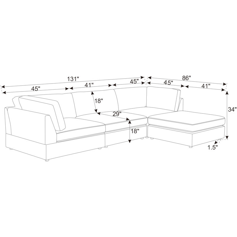 Canapé modulaire Brielee, Velours côtelé gris foncé