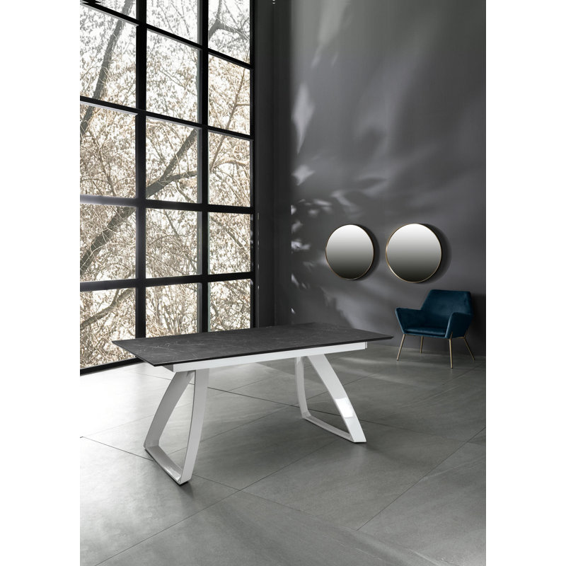 Daishanay Extendable Oak Metal Base Dining Table, White, Black