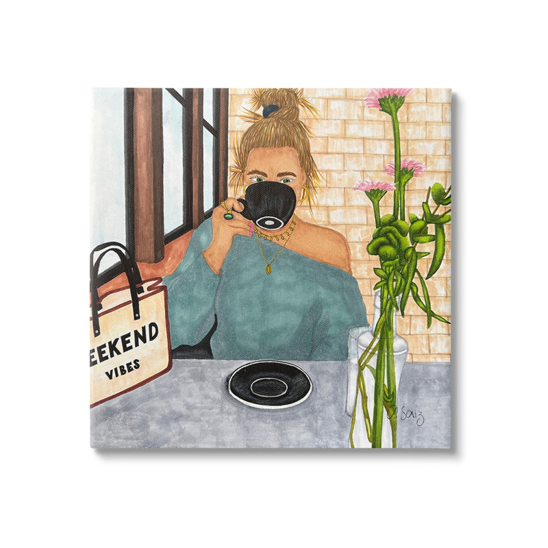 Design d'art sur toile Weekend Vibes At Cafe par Ale Saiz Studio, H 24 po x l 24 po