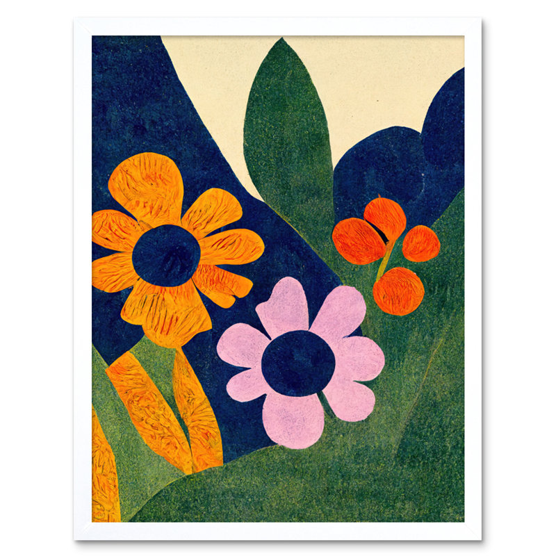 Abstract Bright Matisse Style Flowers - Print, 25.9cm H x 20.6cm W x 1.5cm D, White Framed Paper