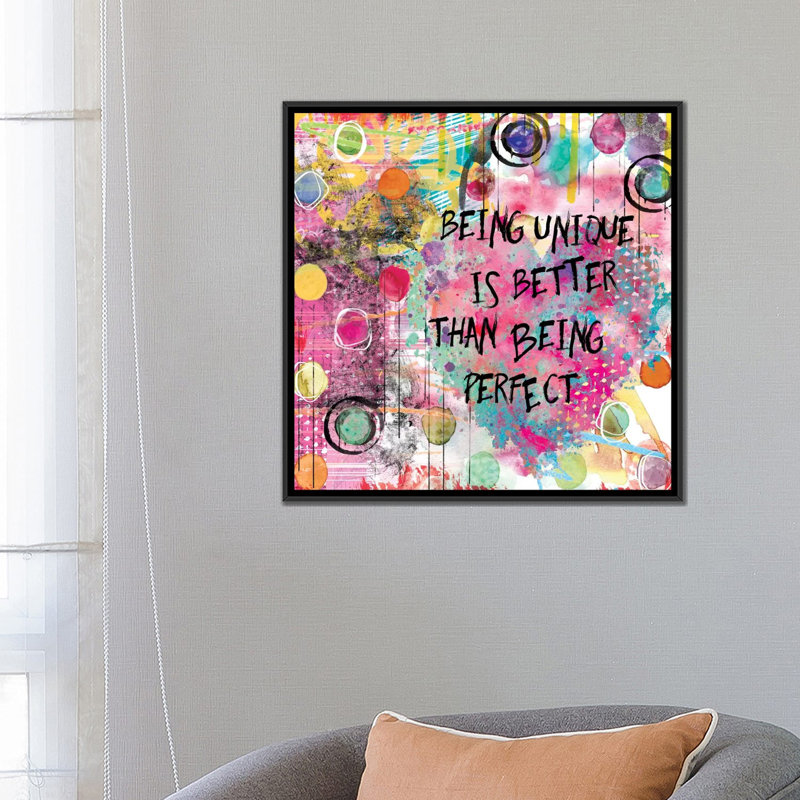 « is unique », peinture sur toile, H 18 po x l 18 po x P 1,5 po, Toile avec cadre noir, Pas de tapis