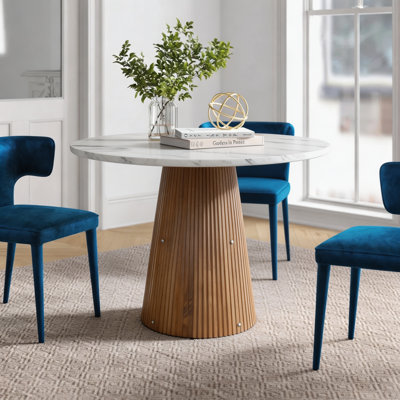 Table de salle à manger ronde de style Mid-Century de 38,5 po pour 4 personnes, table de salle à manger circulaire, meubles de cuisine et de salle à manger en bois peu encombrants