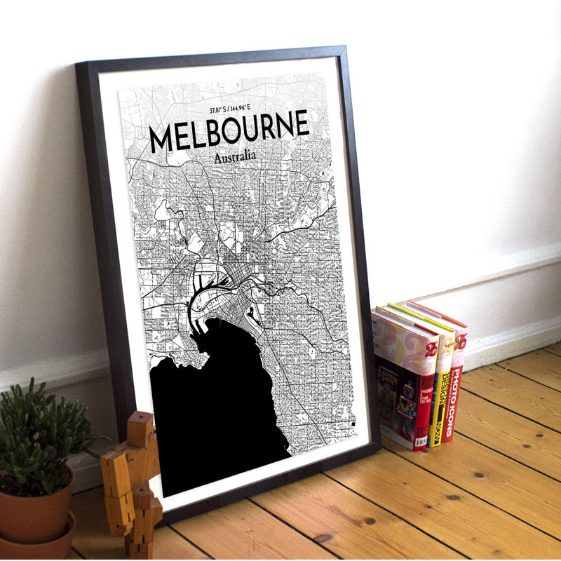 Melbourne City Map - No Frame Print, 61cm H x 45.7cm W x 0.13cm D