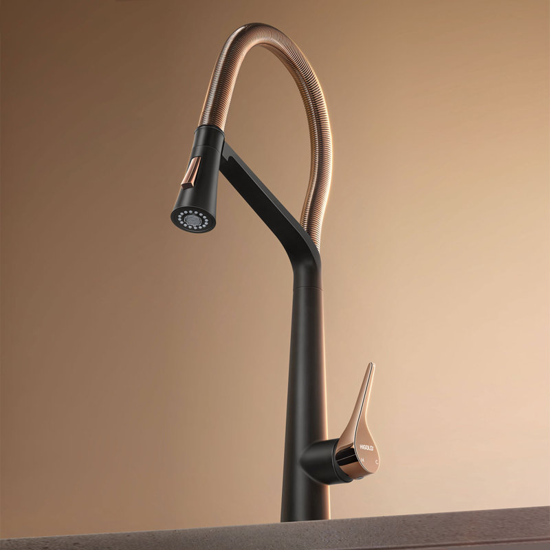 HIGOLD Reddot Award Pull Down Kitchen Faucet with Magnetic Sprayer, Rose Gold Spring Neck, Rose Gold / Matte Black