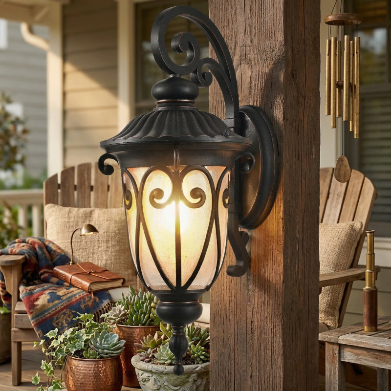 23" H 1-Pack Classic Vintage Outdoor Wall Lantern with Black Weatherproof Finish and Bubble Glass for Porch, Patio, Entryway, Bulb Not Included