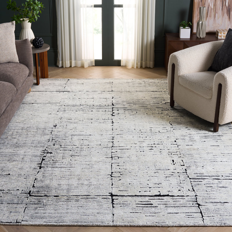 Anindita Hand Tufted Wool/Cotton Rug in Black/Ivory, Rectangle 8" x 10"