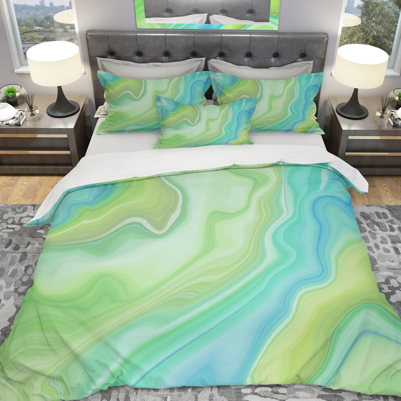 Ensemble de housse de couette marbré designart, Housse simple + 1 taie décorative