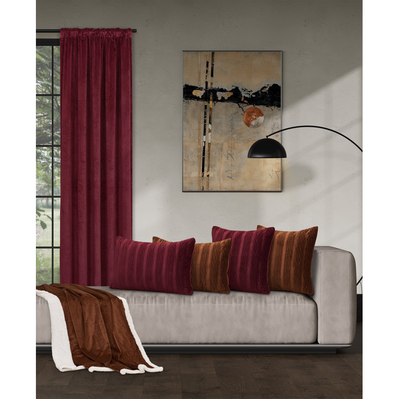 Red Velvet Wave Embossed Lumbar Throw Pillow Cover