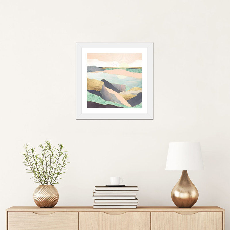 Sunrise Beach - impression d'art graphique, Blanc, H 16 po x l 16 po x p 1 po, Papier encadré blanc