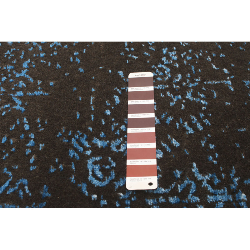 Tapis décoratif noir de conception unique 8 pi 1 po x 10 pi 2 po noué à la main New Age