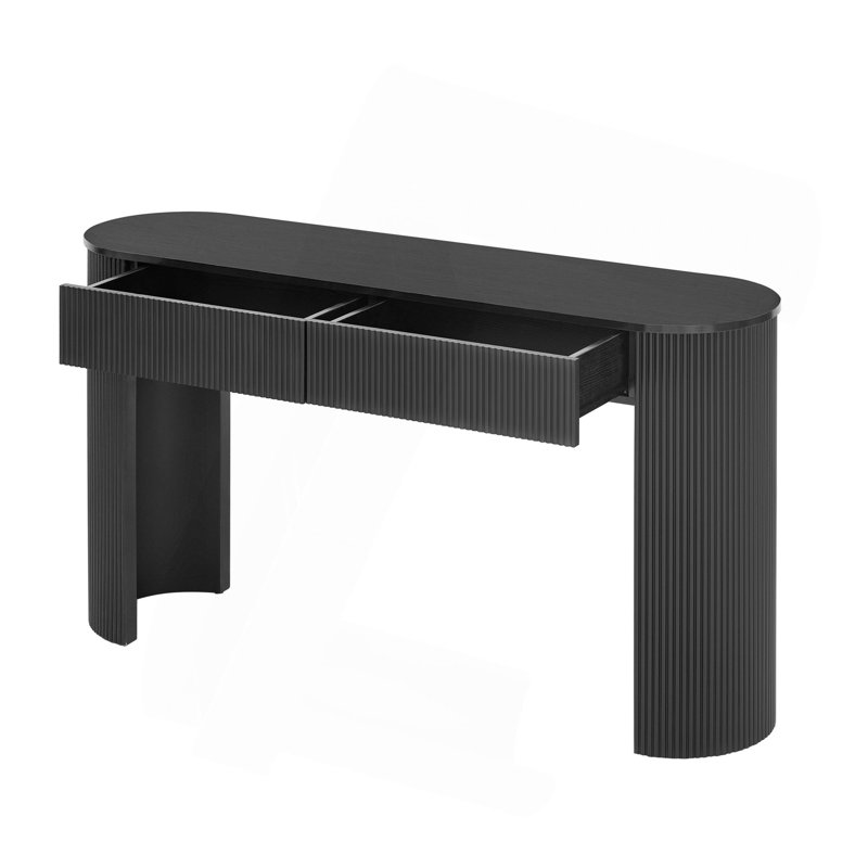 Table d'entrée Trexm avec design cannelé, console moderne avec rangement, plateau ovale et 2 tiroirs pour l'entrée et le salon (noir)