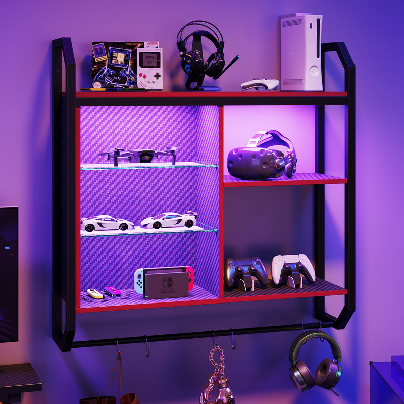 Eiser 34" LED Wall Mounted Shelf and Adjustable Hanging Display Rack Bookshelf with 6 S-Hooks