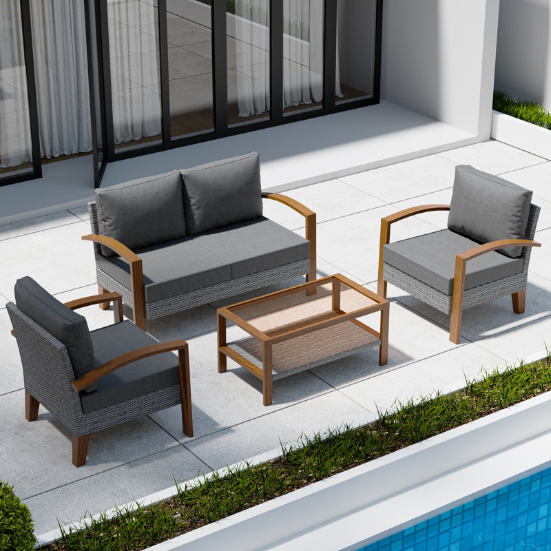 Jalaysha 350 - Person Patio Conversation Set with Cushions, Brown/Gray