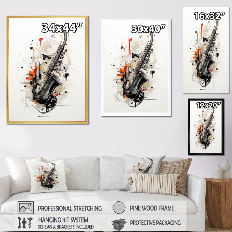 Clarinet Curve Sleek Black sur toile, Toile tendue, H 32 po x l 24 po x P 1 po
