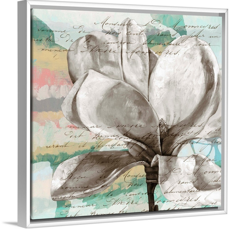 «Pastel Magnolias I», art mural sur toile, Cadre noir, H 36 po x l 36 po x P 1,75 po