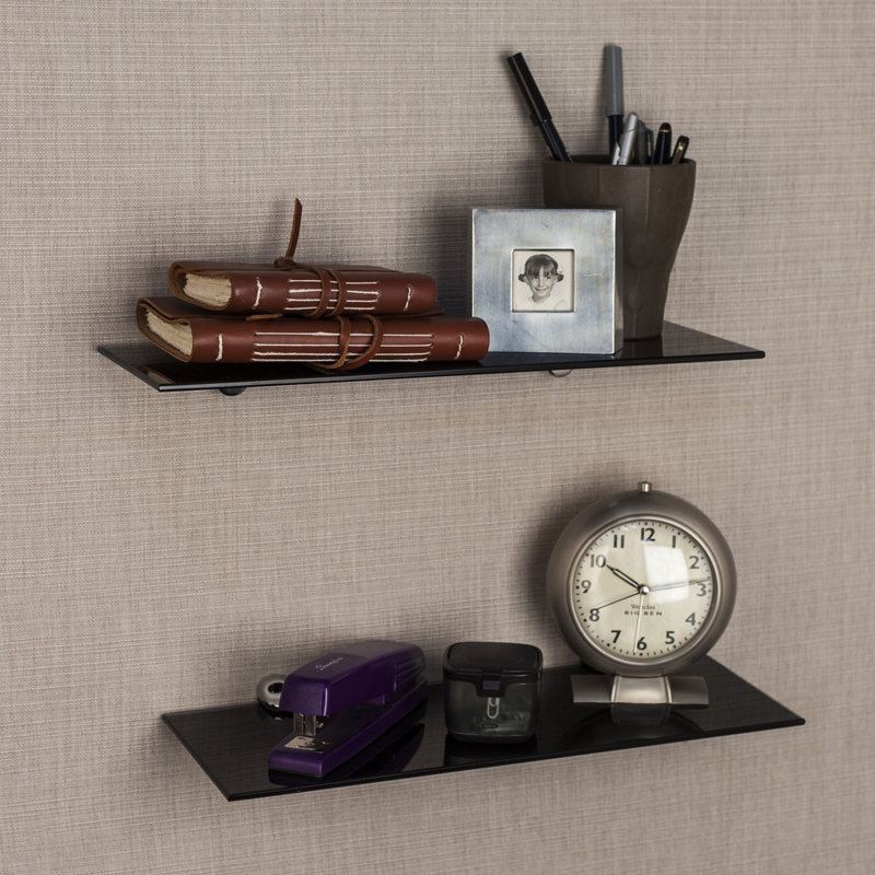 Haag Glass Floating Shelf (Set of 2), Black