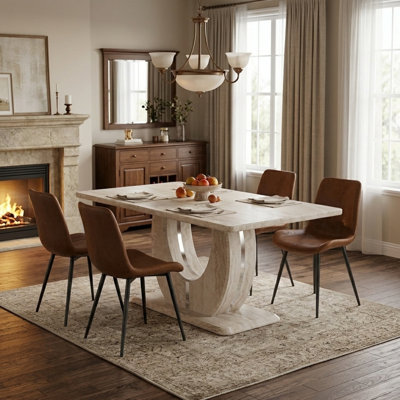 Modern 5-Piece Faux Marble U-shaped Pedestal Dining Set