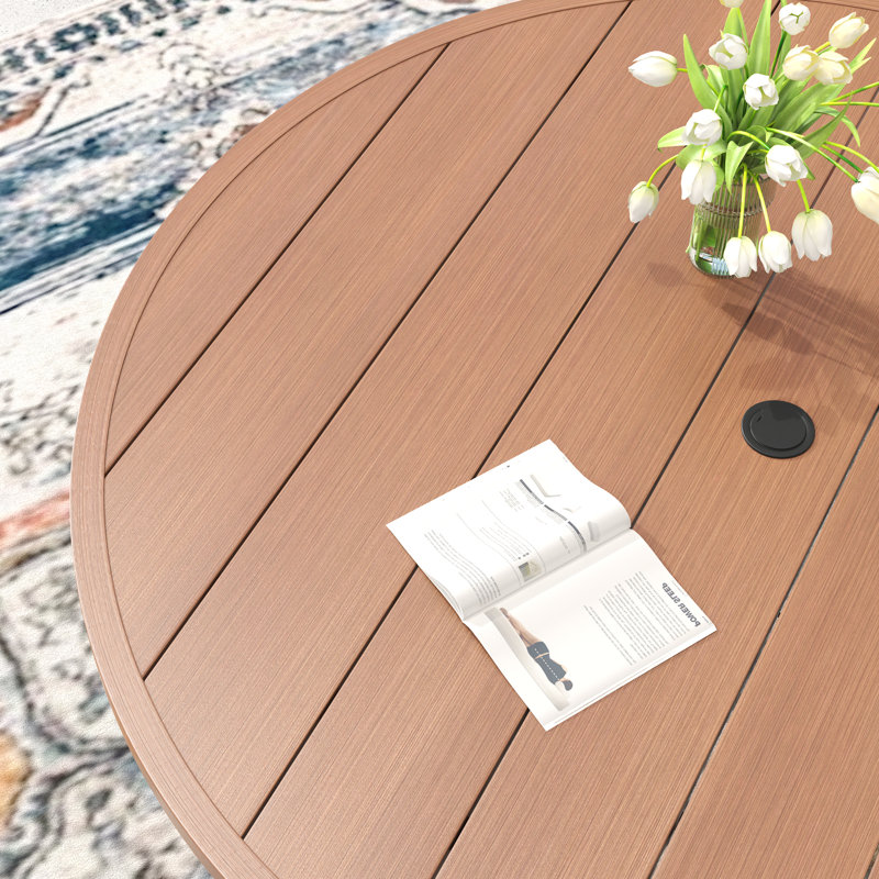 9 Piece Patio Dining Set With 60" Round Table, Walnut/Grey