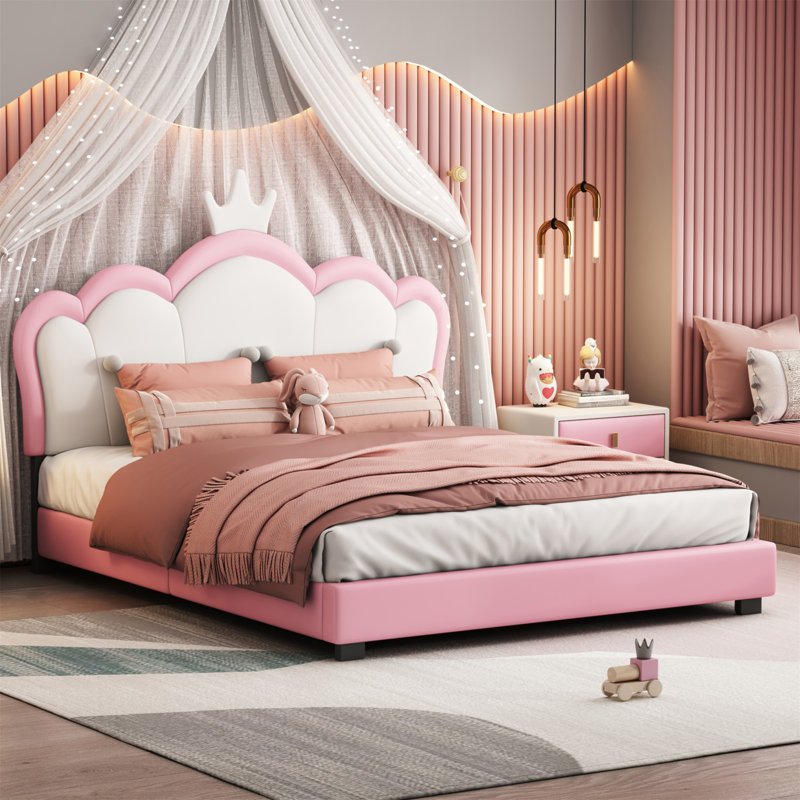Lit plateforme tapissier Mariedore, Double, Rose