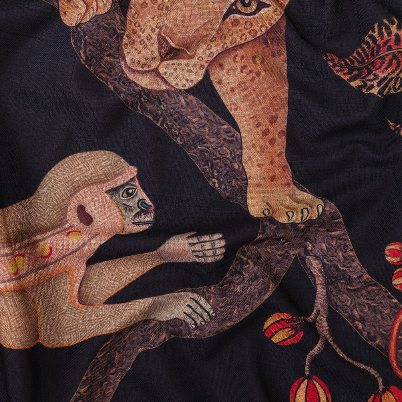 Monkey Tales Tablecloth - Linen, 94" L, Night