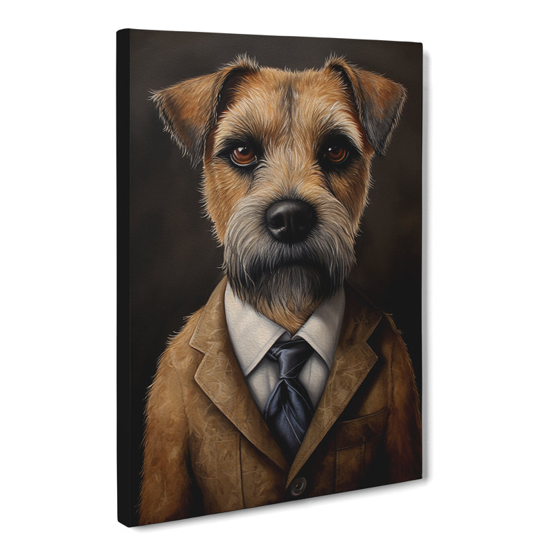 Border Terrier In A Suit Painting No.4 - Wrapped Canvas, 50cm H x 35cm W x 3cm D