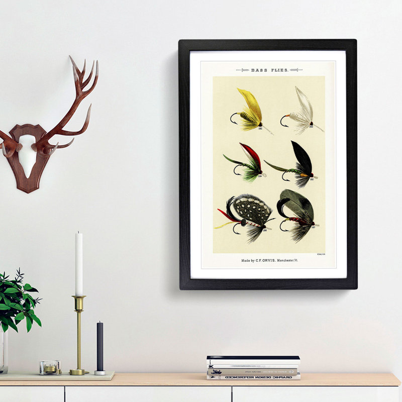 Bass Fishing Flies Versions 6 by Mary Orvis Marbury - Picture Frame Painting Print, 87cm H x 62cm W x 2cm D, Black Framed