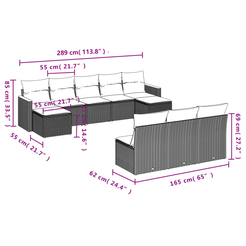 Ensemble de canapé de jardin Vidaxl gris