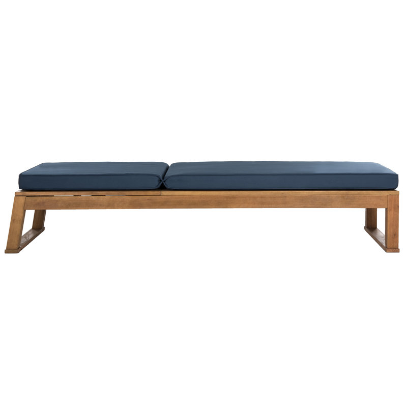 Faunce Outdoor Eucalyptus Wood Chaise Lounge , Cushion Included, Natural, Navy