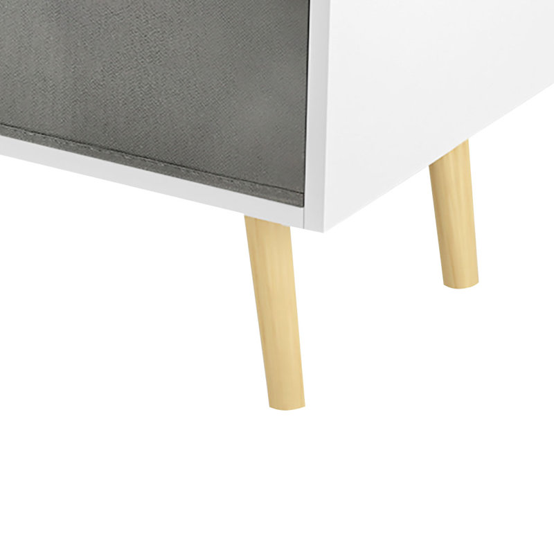 Judene Wooden Bookcase with Three Removable Fabric Drawers, White/Gray