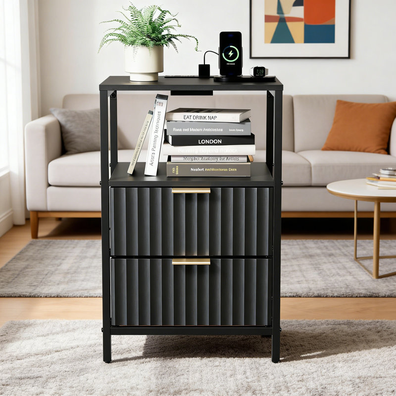 38cm W Metal Bedside Table, Black