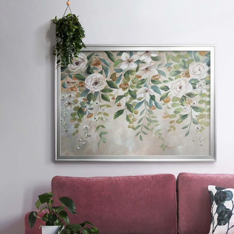 Cascade de fleurs encadrées sur toile, Noir, H 30 po x l 44 po x P 1,5 po