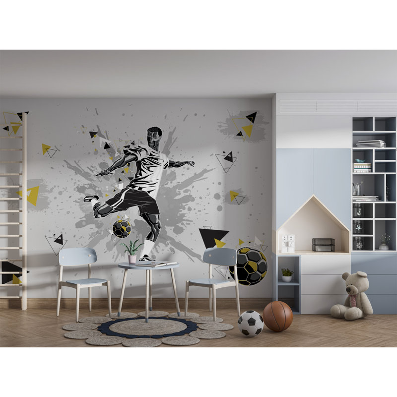 Papier peint sport Football, Multicolore, blanc, L 94,92 po x l 143 po