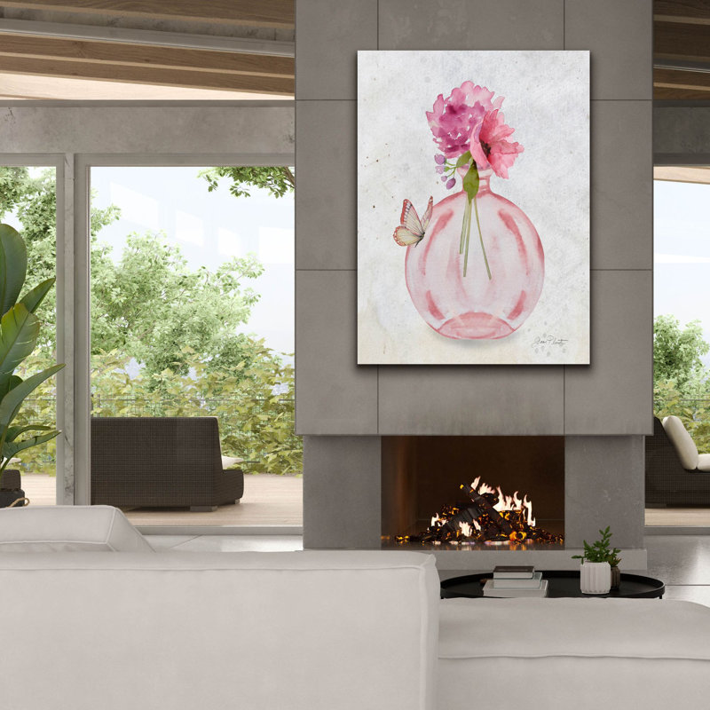 «Pink Bottles C» par Jean Plout, art mural sur toile, H 54 po x l 40 po x P 1,5 po