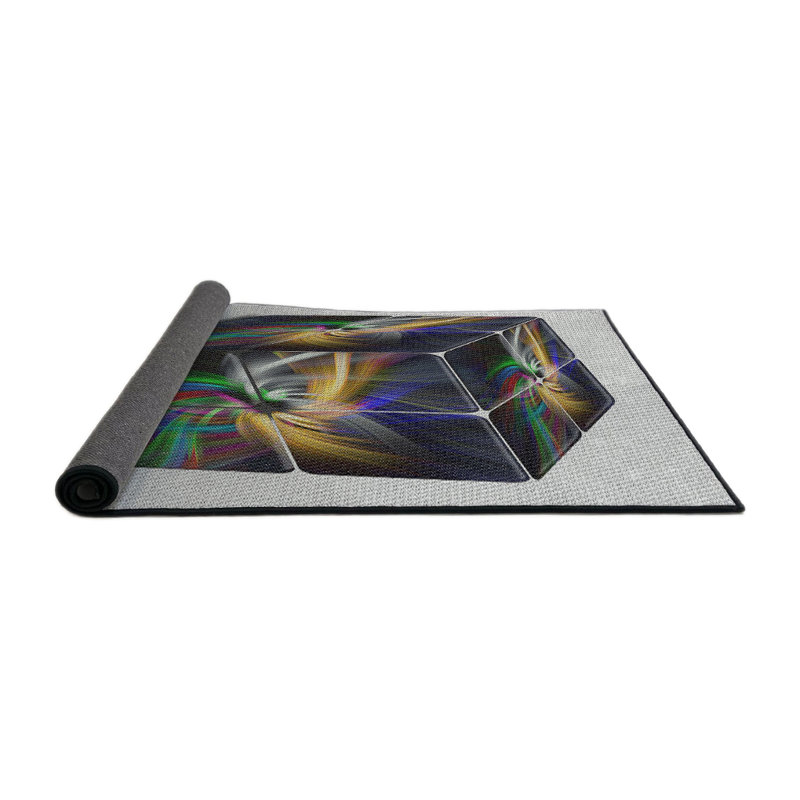 Tapis bleu/gris/zone noire à motifs, Rond 8 pi