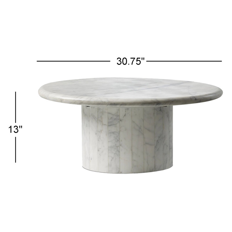Stuart Marble Coffee Table - Large-White Calacatta Marble, 13" H x 30.75" L x 28.5" W