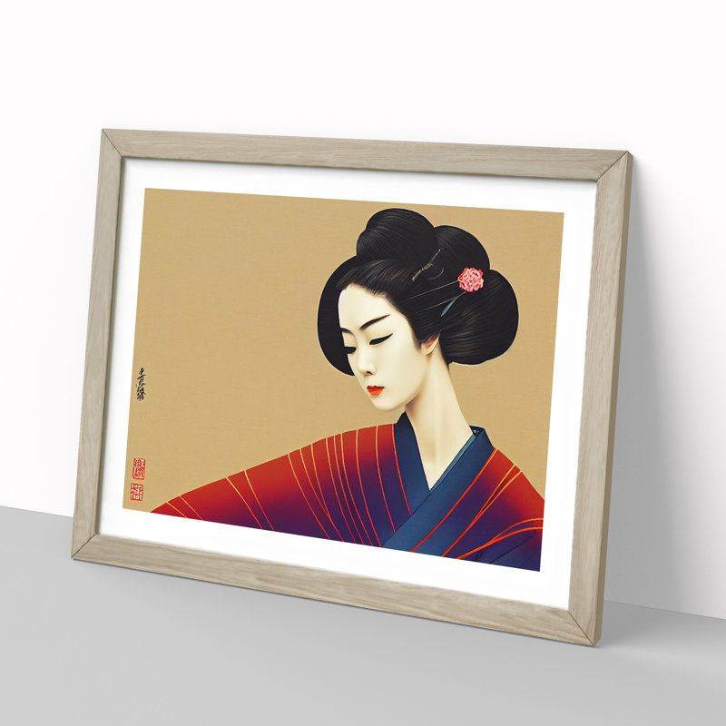 Victorious Geisha - Framed Print, 34cm H x 46cm W x 2cm D, Oak