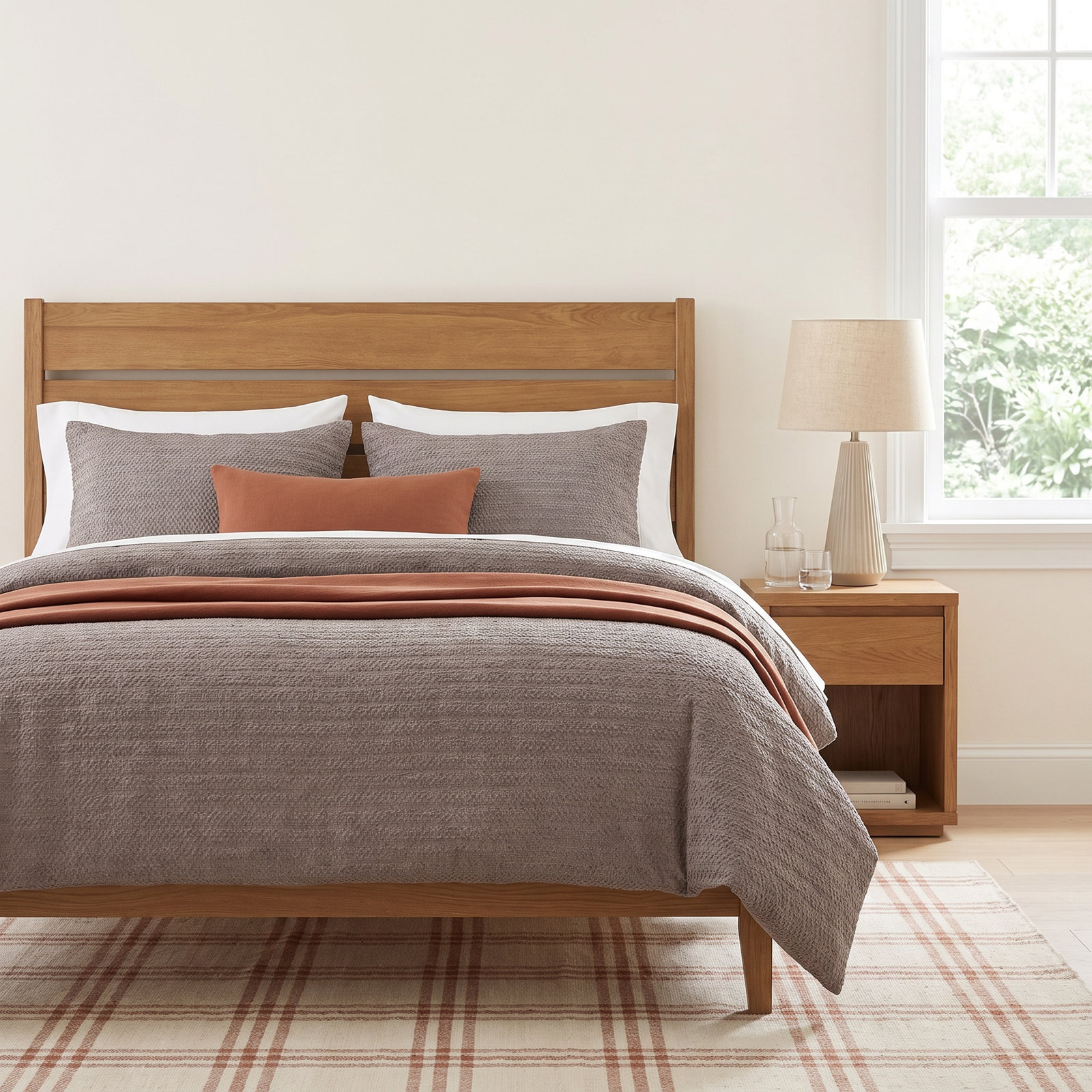Waffle Cotton Duvet Cover Set, Gray, Full / Queen Duvet + 2 Shams