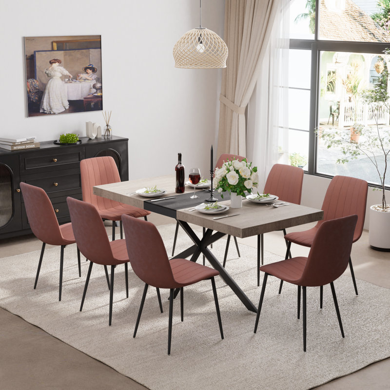 55-70in Rectangle Extendable Dining Table Set, Black/Gold, 9
