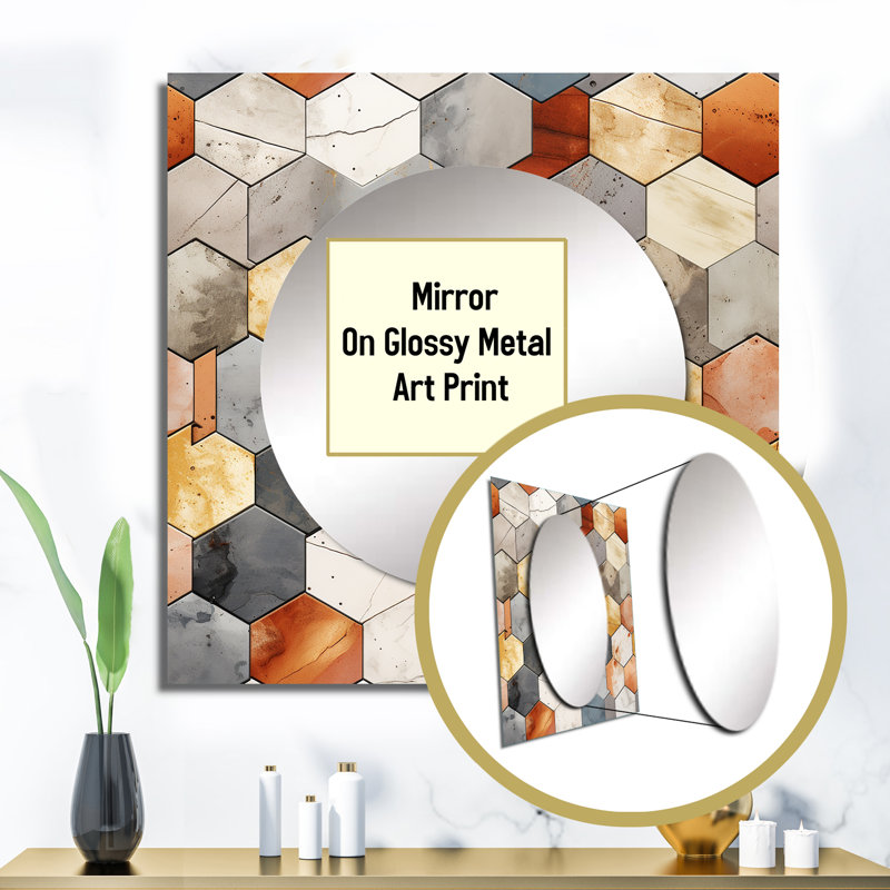 Rustic Hexagons Boho Pattern - Modern Square Mirror For Wall Art Decor, 23" x 23"