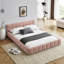 Structure de lit tapissier avec tissu épais, lit plateforme grand format en chenille avec tête de lit et structure solide-1029514774
