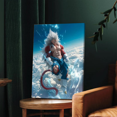 1 pièce d'art mural, affiches encadrées, impression sur toile Dragon Ball Super Saiyan 4 Son Goku, impression de personnage de manga, fond de ciel vibrant, décoration pour la chambre à coucher du salon, cadeau parfait pour les fans