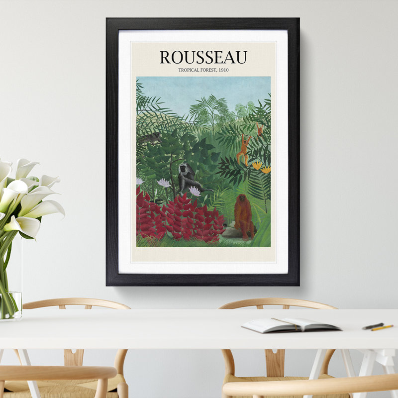 Tropical Forest with Monkeys by Henri Rousseau - Picture Frame Painting, Black Framed, 65cm H x 48cm W x 2cm D