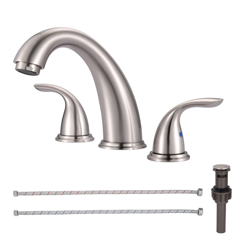 Widespread 2-handle Bathroom Faucet with Drain Assembly, Brushed Nickel