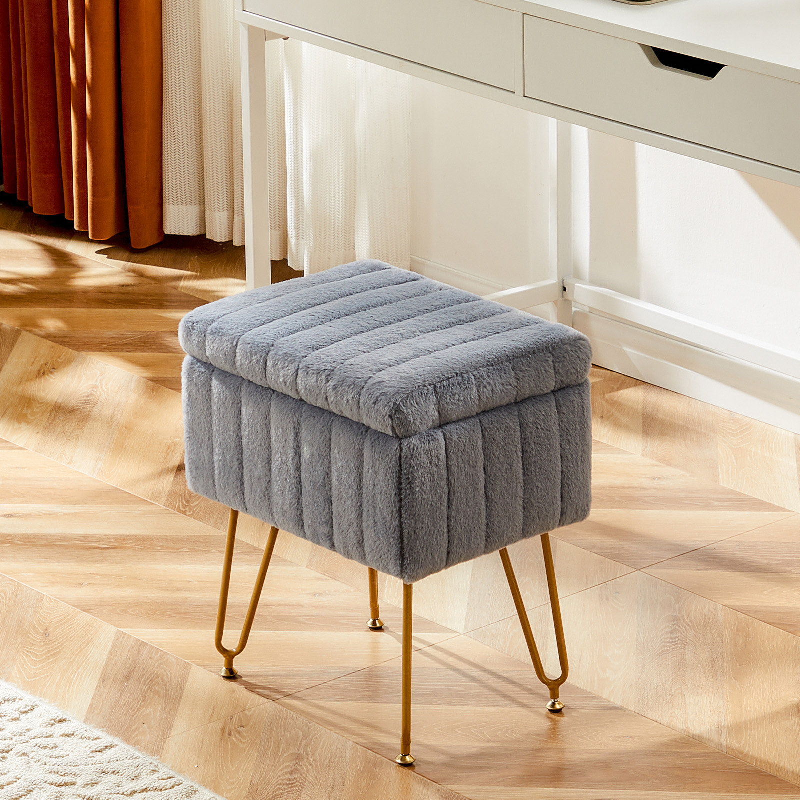 Mercer41 Modern Vanity Stool Chair with 4 Metal Legs and Storage, Multiuse Foot Rest for Makeup Room Bedroom & Reviews | Wayfair