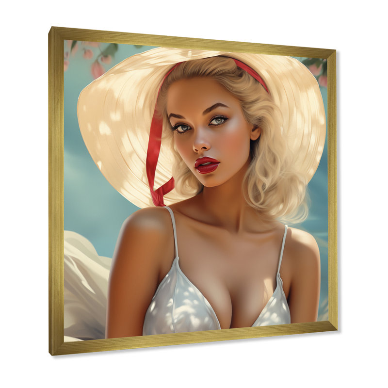 Vintage glamour Beach Women - imprimé, H 24 po x l 24 po x P 1 po, Cadre photo doré simple